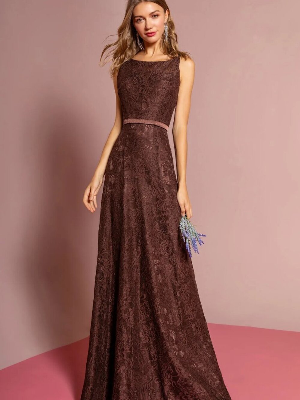 NEW BROWN Lace Spaghetti Strap Prom Gown Floor Length GL2170